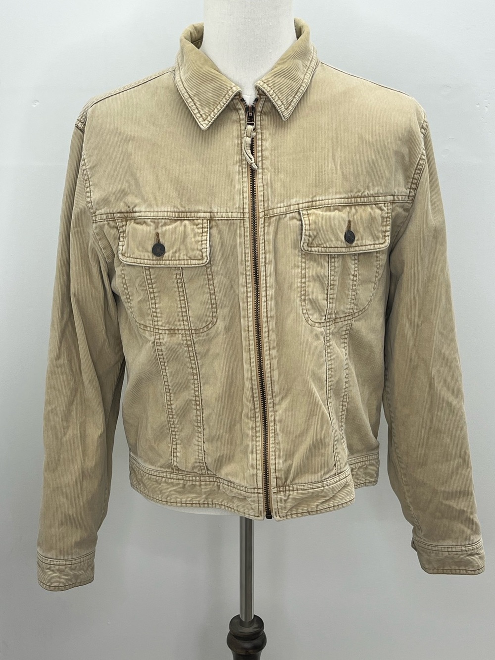 Tommy Jeans Beige Plaid Lined Mens Vintage Full Zip Corduroy Jacket Large